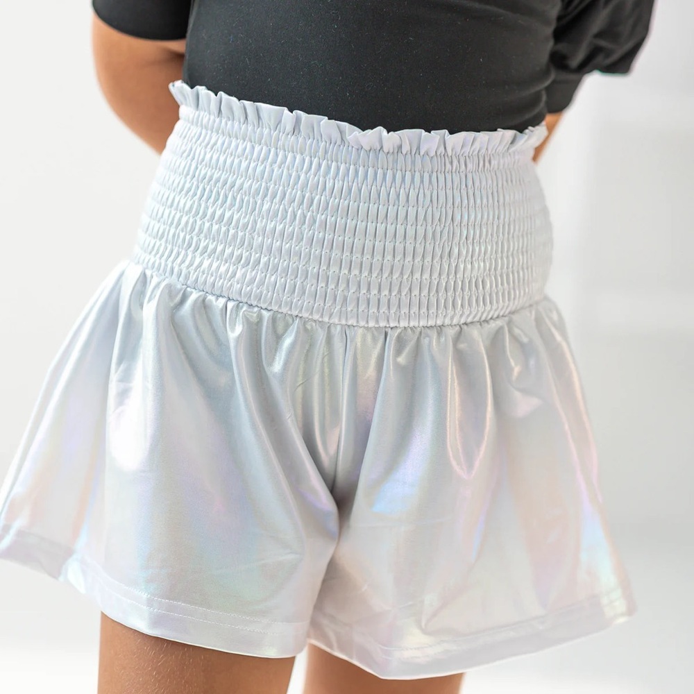 Queen of Sparkles White Iridescent Metallic Bubble Shorts Womens Size XS